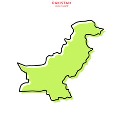 Green Map of Pakistan with Outline Vector Design Template. Editable Stroke