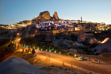 Panoramic view toward the ancient Roman castle in Cappadocia, U&ccedil;hisar.