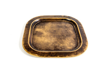 Vintage tray from metal, isolated on white close-up