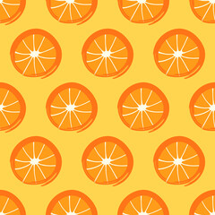 vector orange slice and outlines rough brush stroke seamless pattern on yellow