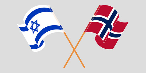 Crossed and waving flags of Israel and Norway