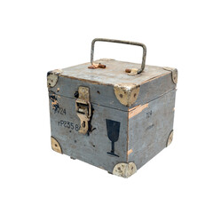 old green wooden box on white background,copy space