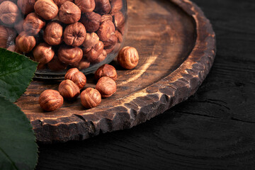 Hazelnut kernels as detailed close up shot, selective focus