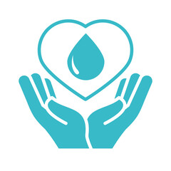 Obraz premium heart hands with water drop nature liquid blue silhouette style icon