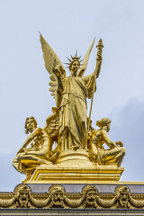 Architectural details of Opera National de Paris. Grand Opera (Garnier Palace, 1875) is famous neo-baroque building in Paris, France; UNESCO World Heritage Site.