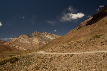 Outdoor activity. Hiking. Path along the mountains in Aconcagua provincial park.