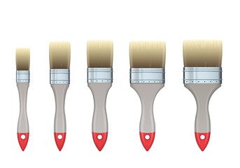 Realistic vector set of wooden flat construction brushes of various widths.