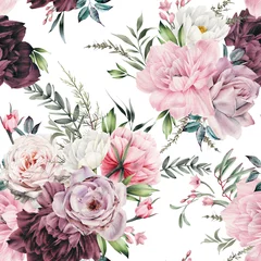 Rolgordijnen Seamless floral pattern with flowers on summer background, watercolor illustration. Template design for textiles, interior, clothes, wallpaper © ola-la