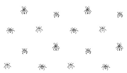 Hand drawn seamless pattern with beetles collection. Sketch style vector endless background. Black isolated bugs insect on white