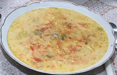 Cucumber soup dish ready to eat.
