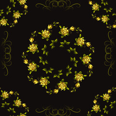 Seamless pattern on a brown background, ornament with beautiful roses, modern concept for your design.