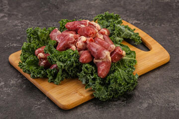 Raw chicken hearts for cooking