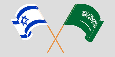 Crossed and waving flags of Israel and the Kingdom of Saudi Arabia