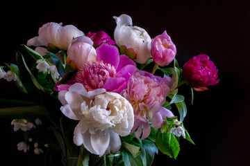 summer bouquet of peonies, roses and jasmine