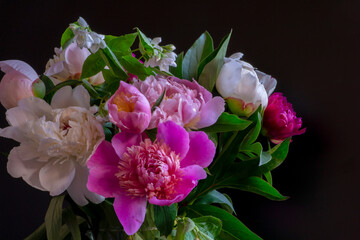 summer bouquet of peonies, roses and jasmine