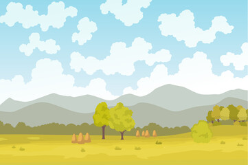 Eco farming. Meadow illustration eco natural farming concept. Ecological green farming. Cartoon vector farm landscape