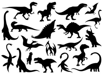 Dinosaur silhouettes set. Dino monsters icons. Prehistoric reptile monsters. Vector illustration isolated on white