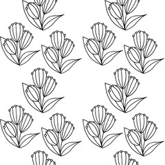 Seamless black and white pattern of clover flowers. The stylized image. Isolated on a white background. Idea for packaging, fabric collection, decor.