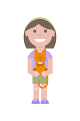 Happy young girl with red cat in flat stile isolated on white background. Vector simple illustration. Usable as icon or symbol. Decoration element.	