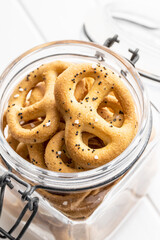 Crispy salted pretzels.