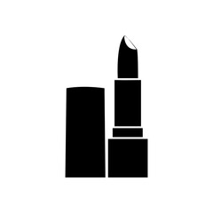 Obraz premium Black-white silhouette of lipstick isolated on a white background. Cosmetics Icons. Lipstick flat design. Vector illustration.