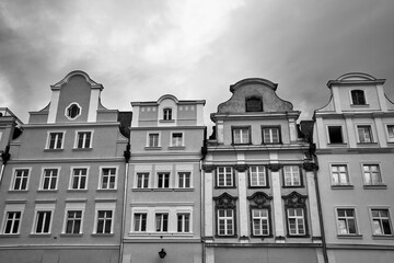 Facades of historic tenement houses on the market square in Jelenia Gora