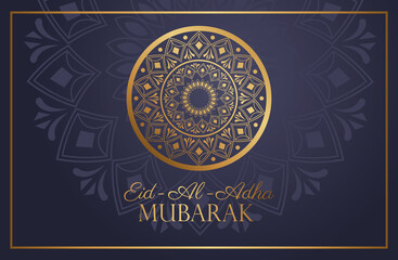 Eid Al Adha Mubarak celebration with golden mandala