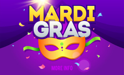 Fototapeta na wymiar Mardi Gras design element. Mardi Gras Party Mask Poster. Holiday poster, banner, flyer template