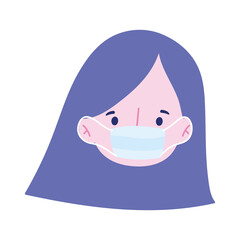 girl face with medical mask, coronavirus covid 19 pandemic isolated icon design white background