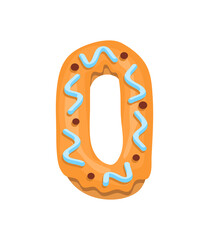 Cartoon cookies font. Vector letter baking in colored glaze. Creative gingerbread typography design. Childhood sweet donut. Letter O