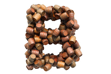 Letter B from wooden barrels, 3D rendering