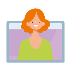 young woman video online training isolated icon design white background