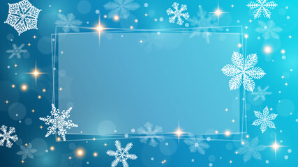 Naklejka na ściany i meble Festive winter mood. Christmas winter background. Blue background with snowflakes, sparkling and bokeh. EPS 10
