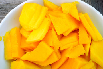 Bowl of fresh sliced mango fruit