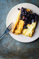 Cheese blintzes with blueberry jam