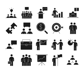 businesspeople financial money business management developing successful icons set line style