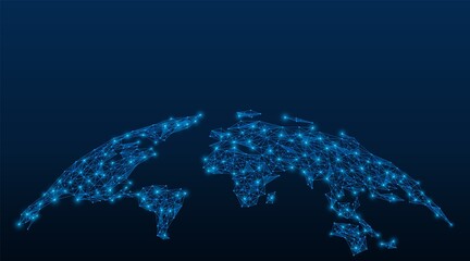 Network map of the world. Connection point. Low-poly design. Blue background.