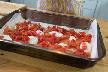 Preparing casserole.