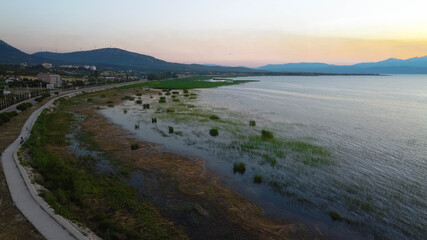 Fototapeta na wymiar Shore view of Lake Beysehir from a drone 