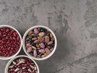 A set of three types of legumes. The view from the top.