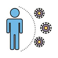 human figure with covid19 particles distance social line and fill style