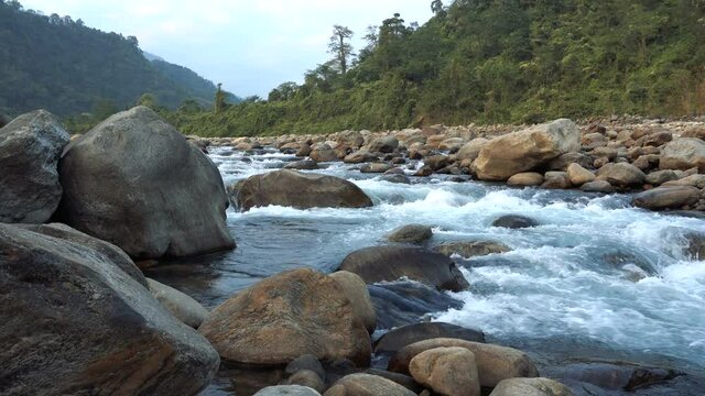 River bed of Joldhaka river, late afternoon footage shot at Jhalong, a place of Dooars , north of West Bengal, India.