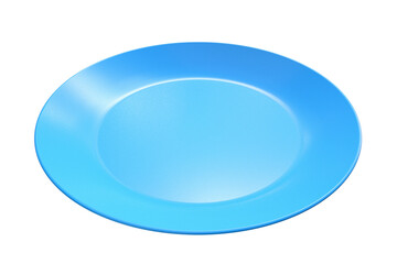 Blue ceramic plate or dish isolated on white background. 
