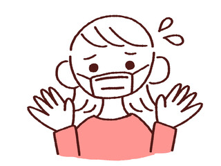 両手をあげて焦る若い女性 