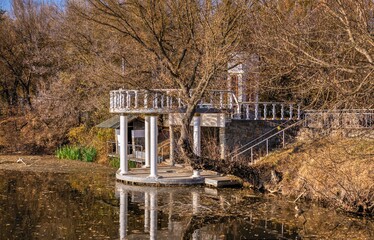 Sunny autumn evening on the blue lake