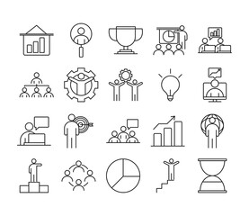 businesspeople financial money business management developing successful icons set line style