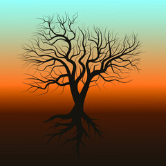Tree silhouette. Branches and roots. Vector illustration