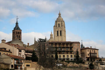 Nice wide angle panoramic view of Segovia, Spain