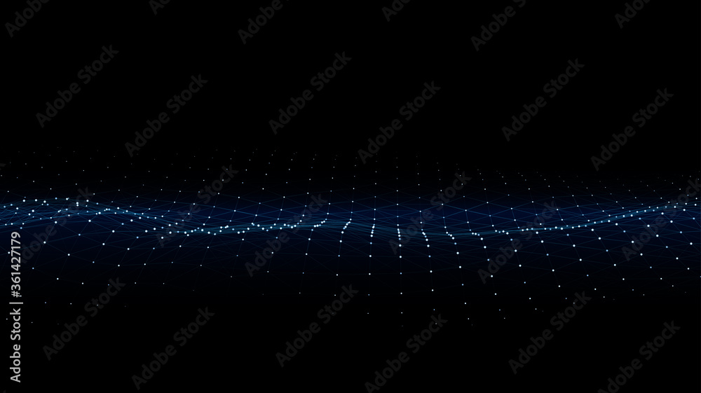 Wall mural vector abstract futuristic digital landscape with particles dots and stars on horizon. computer geom