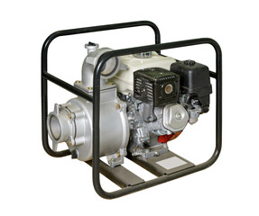 A mobile, portable diesel or gasoline generator with electronic remote control cut out on a white background.